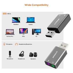 Elite USB to 3.5mm Audio & Microphone Adapter | Space Grey | High-Quality Sound