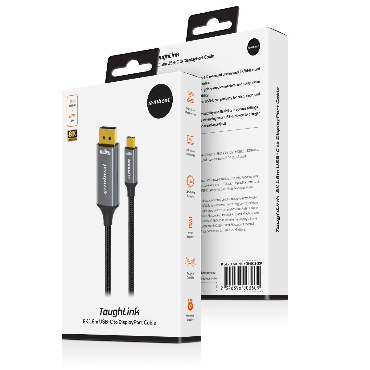 Tough Link | 8K 1.8m USB-C to DisplayPort Cable