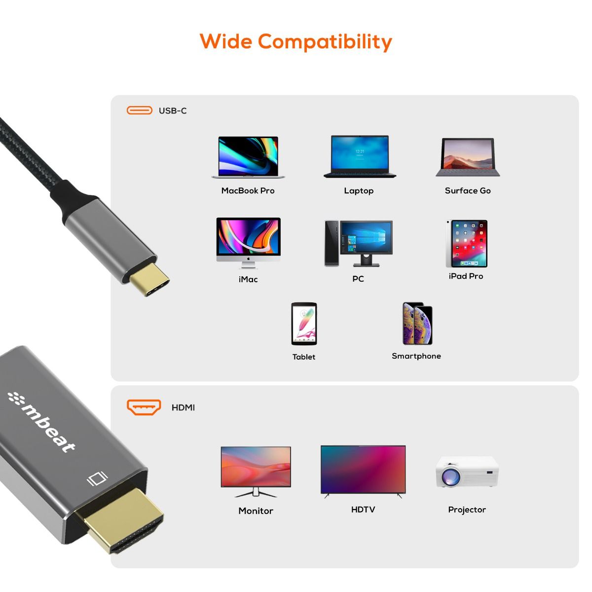 Tough Link USB-C to HDMI Cable | 1.8M | 4K | Space Grey