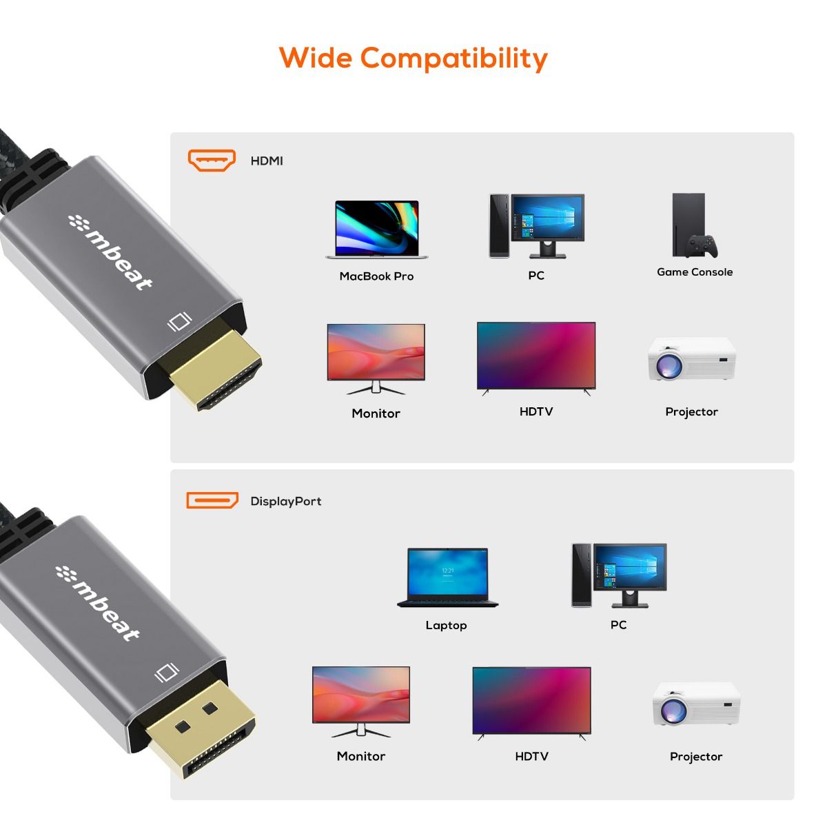 Tough Link DisplayPort to HDMI Cable | 1.8M | 4K @60Hz | Space Grey
