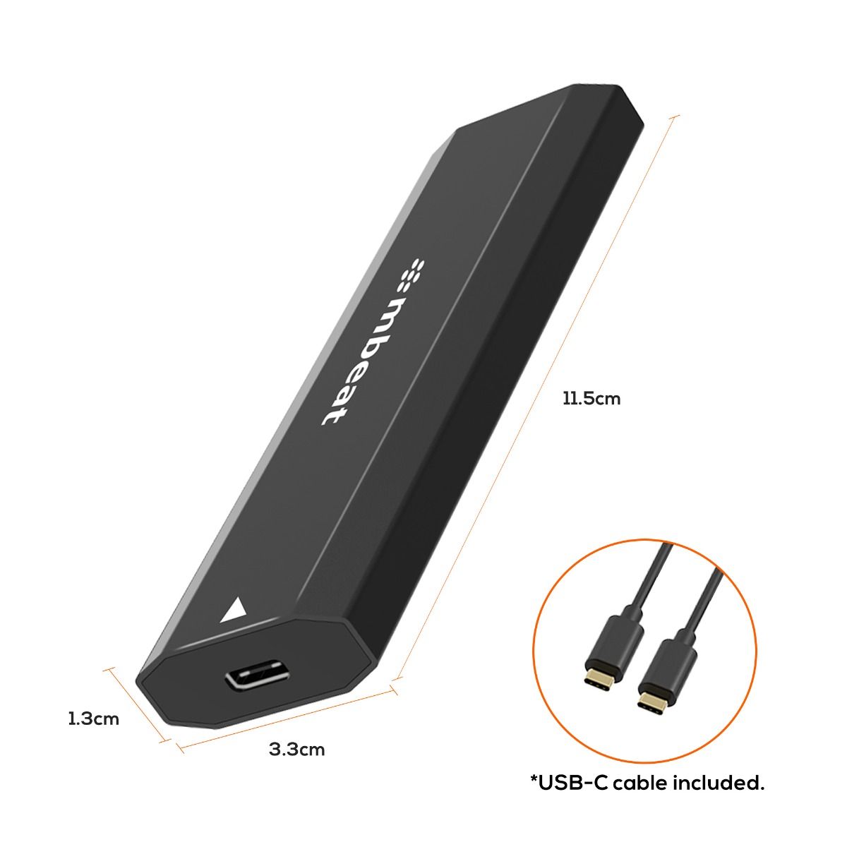 mbeat Elite USB-C to M.2 SSD Enclosure (M-Key, B+M Key) | Matte Black