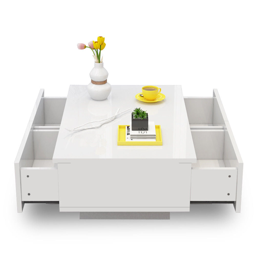 High Gloss White LED Coffee Table | 4 Drawers | Modern & Sleek