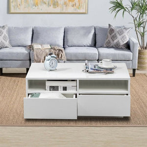 High Gloss White LED Coffee Table | 4 Drawers | Modern & Sleek