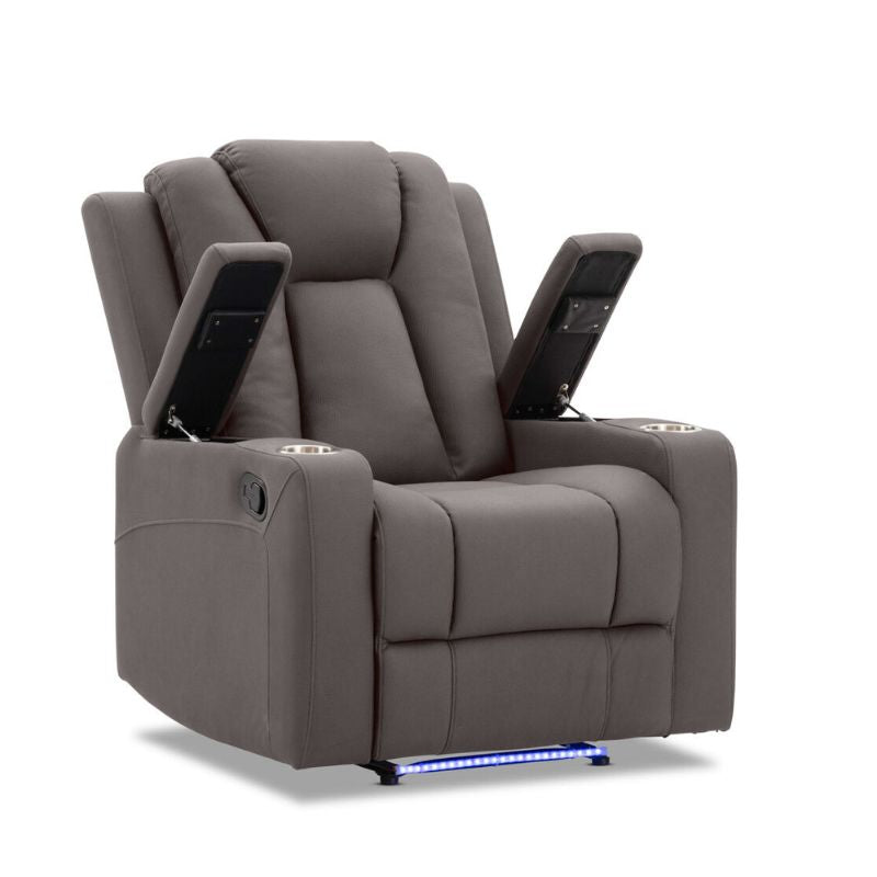 Theatre Electric Recliner Sofa | Buckskin Fabric | Single Seat | Chocolate Color