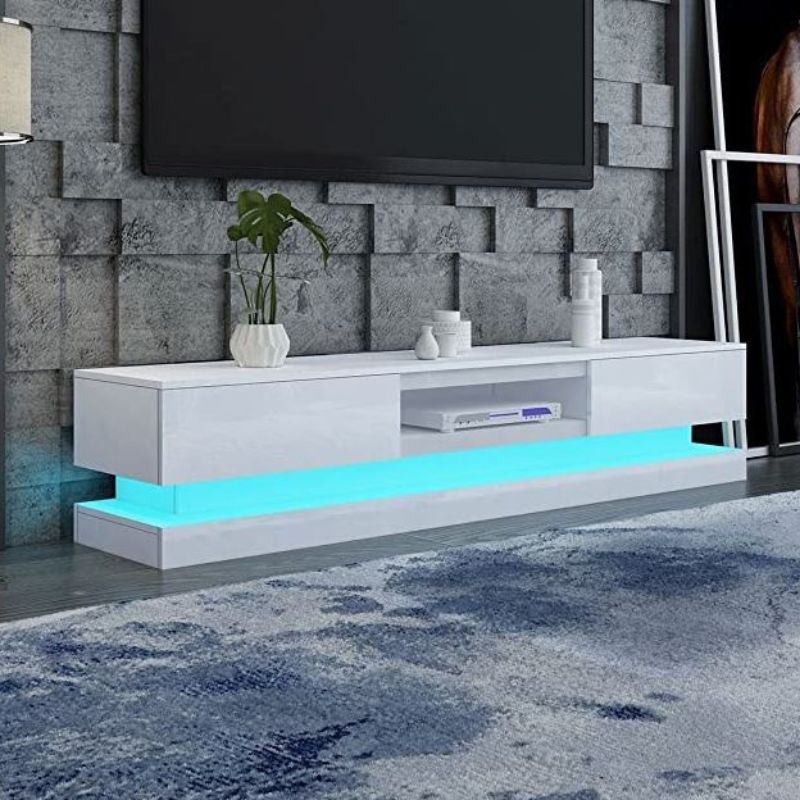Modern High Gloss LED RGB TV Entertainment Unit with Storage | 220cm | White