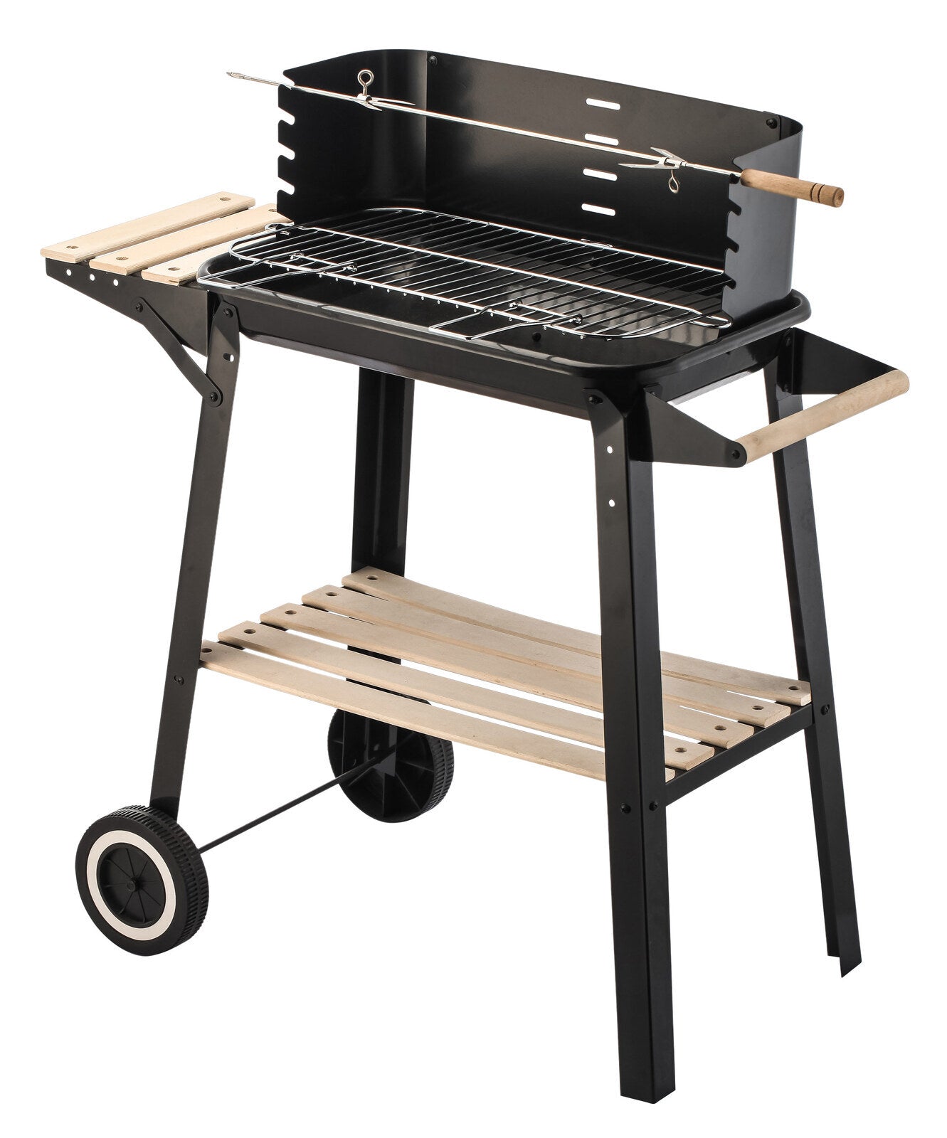 Charcoal Grill BBQ | With Manual Rotisserie Stick | On Trolley Stand