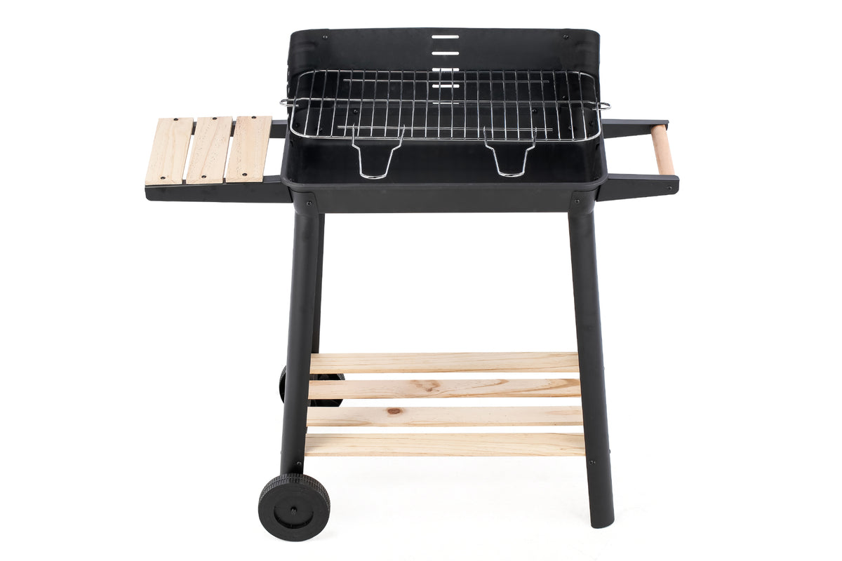 Charcoal Grill BBQ | With Manual Rotisserie Stick | On Trolley Stand