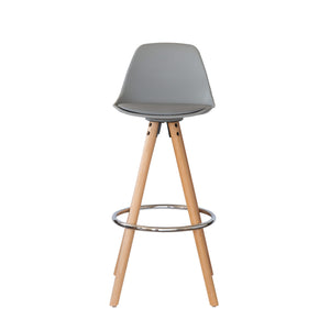 2 PU Leather Padded Barstools | Light Grey/Wood | Metal Footrest