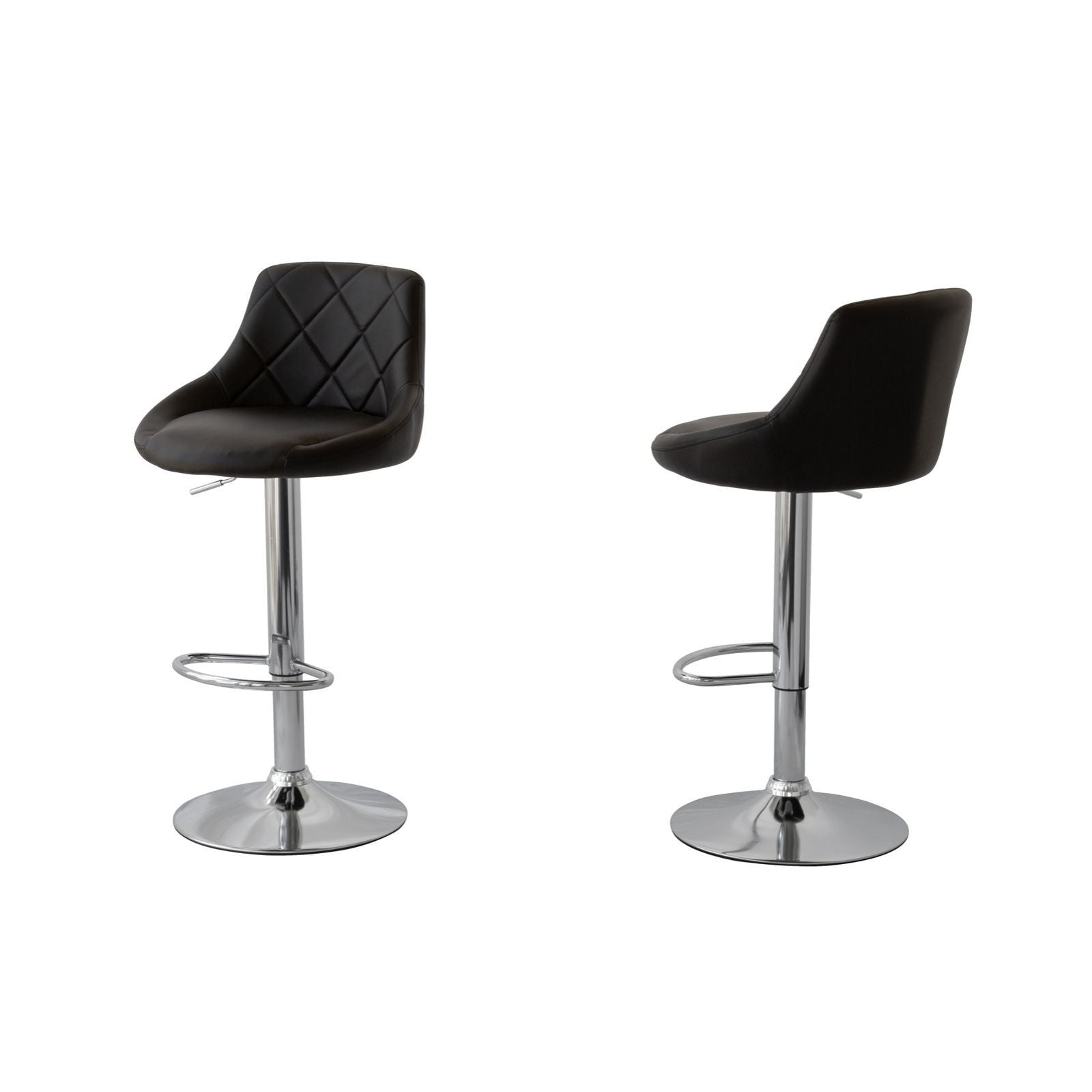 2 Diamond Style Padded Leather Barstools | Black | Adjustable Height