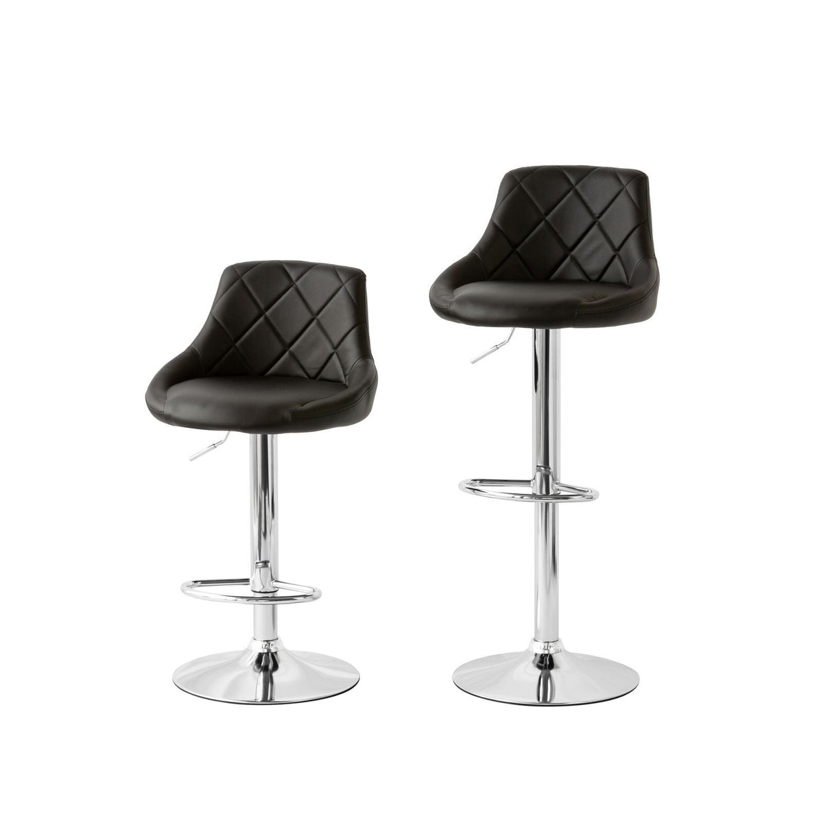 2 Diamond Style Padded Leather Barstools | Black | Adjustable Height