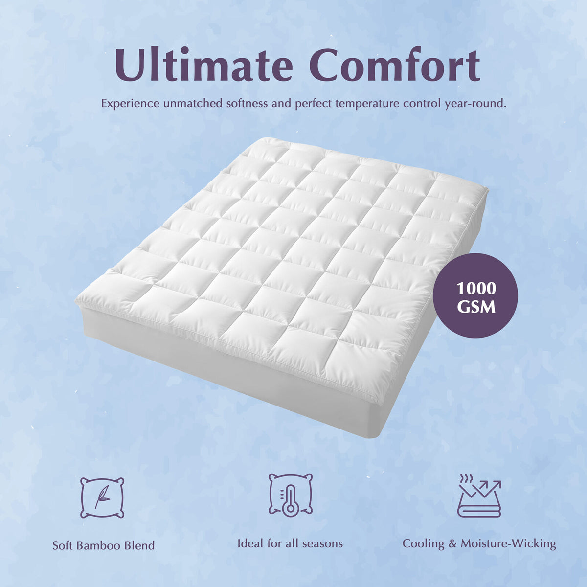 Hypoallergenic | Antibacterial | 100% Microfiber Filling | Mattress Topper | QUEEN