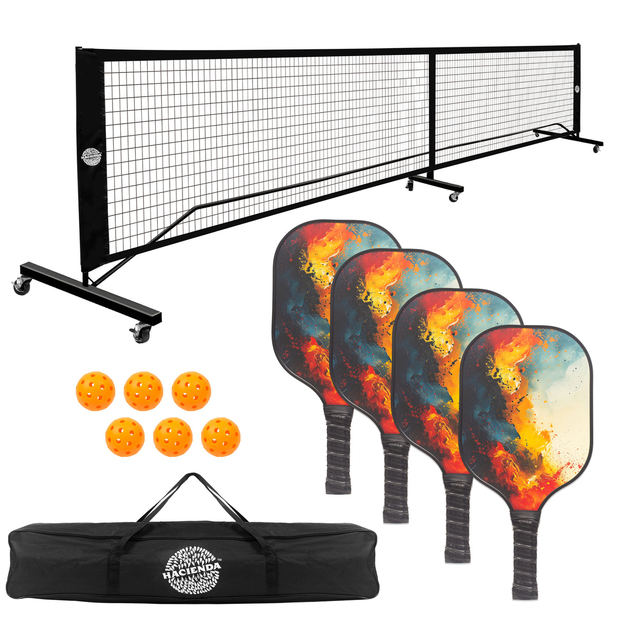 Pickleball Set with 4 Fiberglass Paddles, 6 Balls, Net & Carry Bag