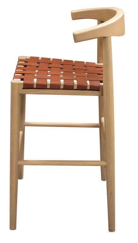 Elliot Genuine Leather Barstool | Set of 2 | Natural