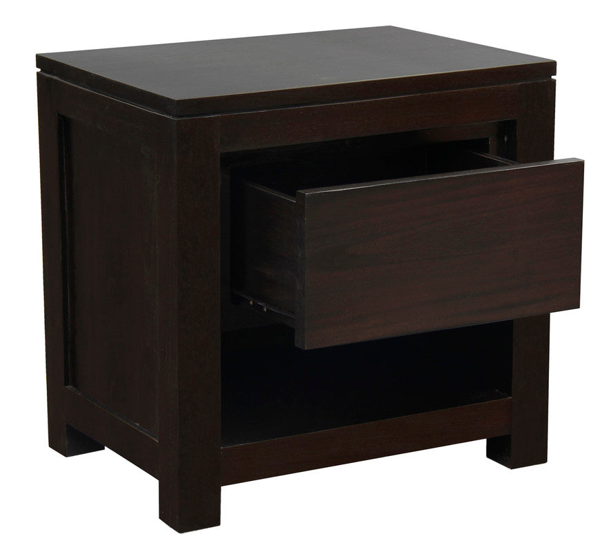 Amsterdam Solid Mahogany Timber 1 Drawer Bedside Table | Chocolate