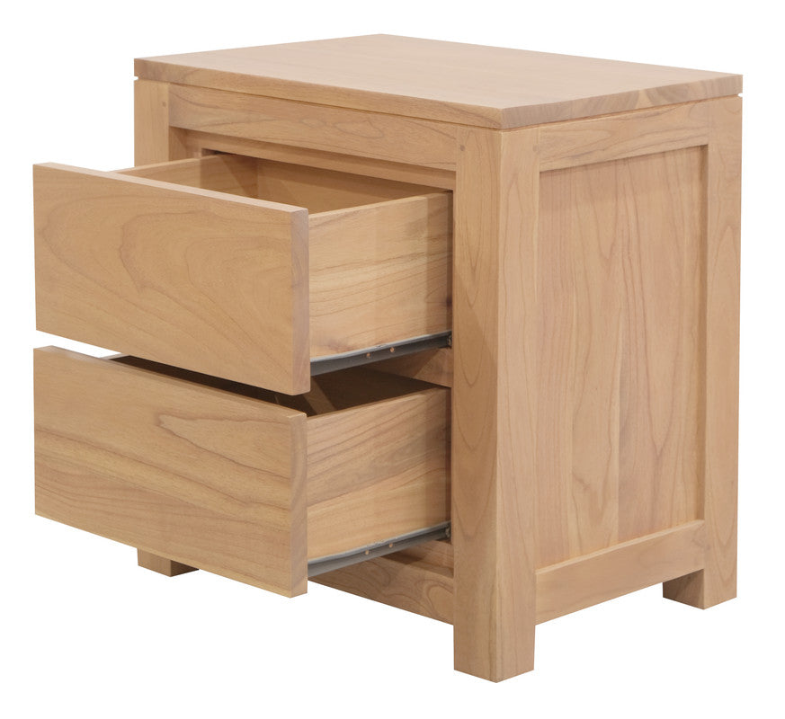 Amsterdam Solid White Cedar 2 Drawer Bedside Table | Natural