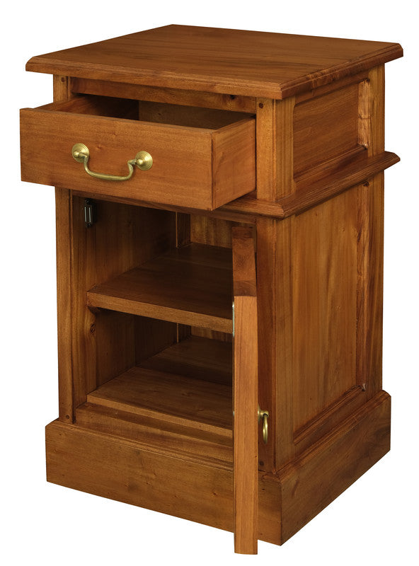 Tasmania 1 Solid Door 1 Drawer Bedside | Light Pecan