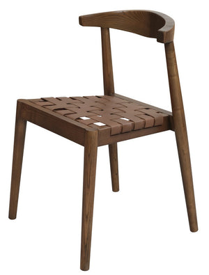 Elliot Leather Dining Chair | Walnut Finish | Modern Upholstered Wooden Dining Seat