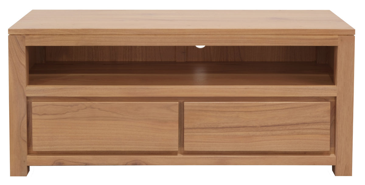 Amsterdam 2 Drawer Solid White Cedar Wood Entertainment Unit | Natural