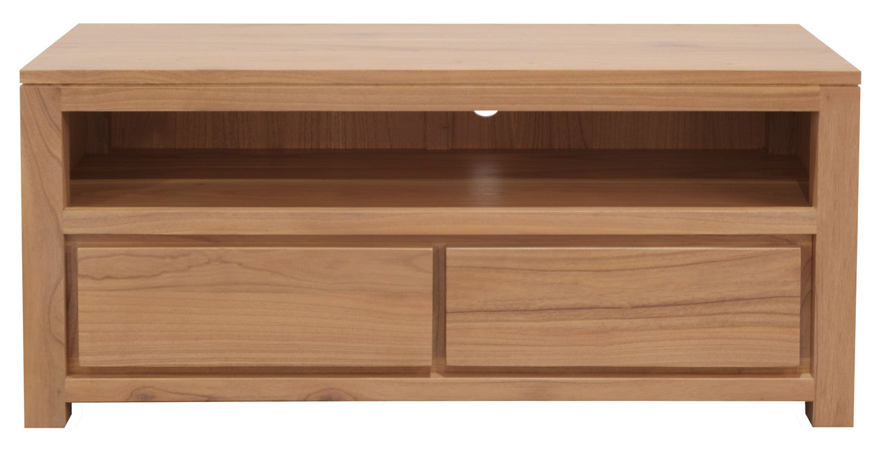Amsterdam 2 Drawer Solid White Cedar Wood Entertainment Unit | Natural
