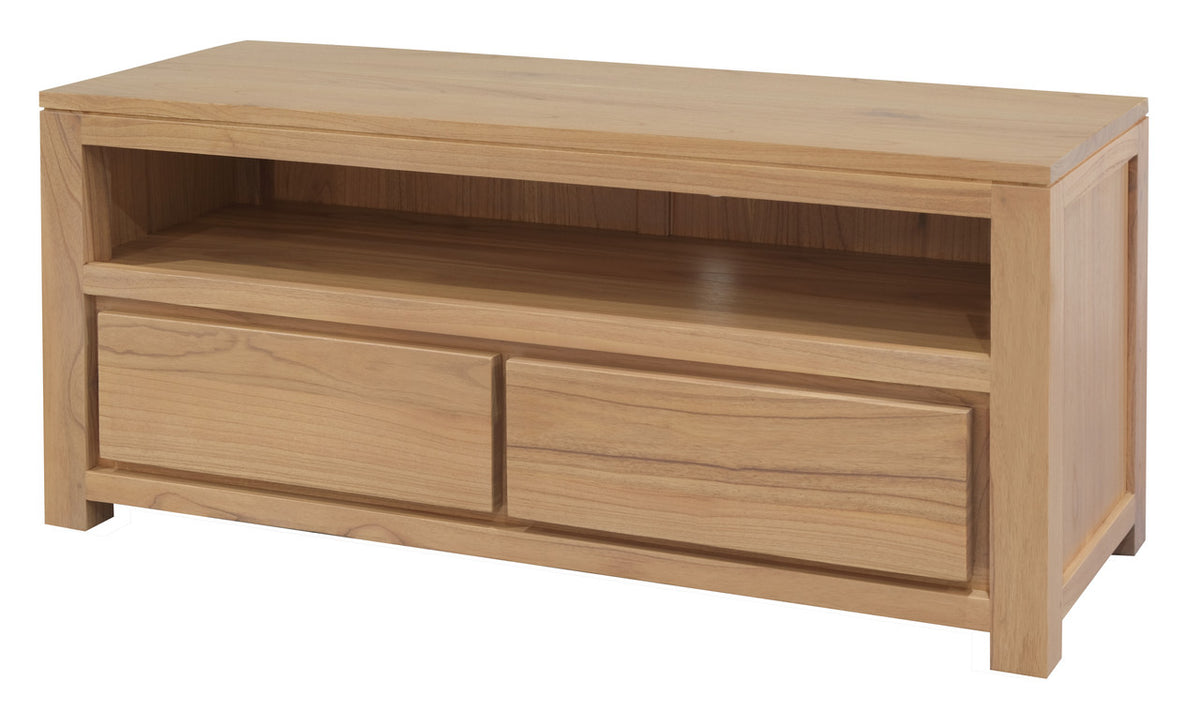 Amsterdam 2 Drawer Solid White Cedar Wood Entertainment Unit | Natural