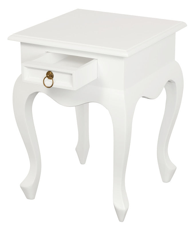 Queen Anne 1 Drawer Lamp Table | White