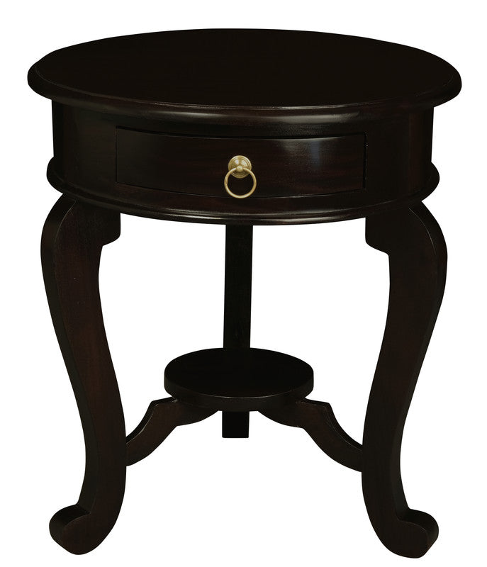 Round Cabriole Leg 1 Drawer Lamp Table | Chocolate