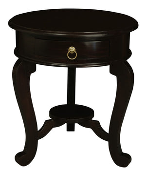 Round Cabriole Leg 1 Drawer Lamp Table | Chocolate