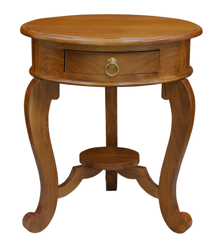 Round Cabriole Leg 1 Drawer Lamp Table | Light Pecan
