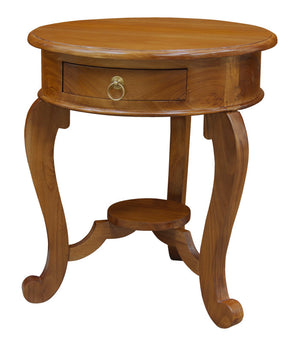 Round Cabriole Leg 1 Drawer Lamp Table | Light Pecan