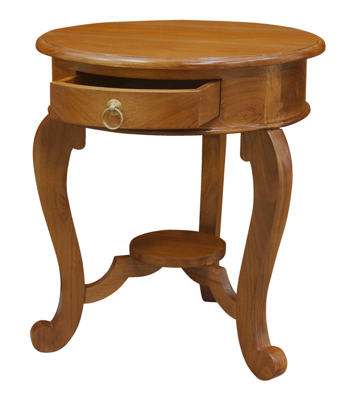 Round Cabriole Leg 1 Drawer Lamp Table | Light Pecan