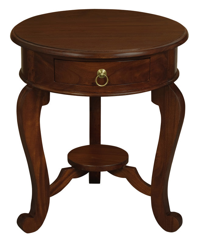 Round Cabriole Leg 1 Drawer Lamp Table | Mahogany