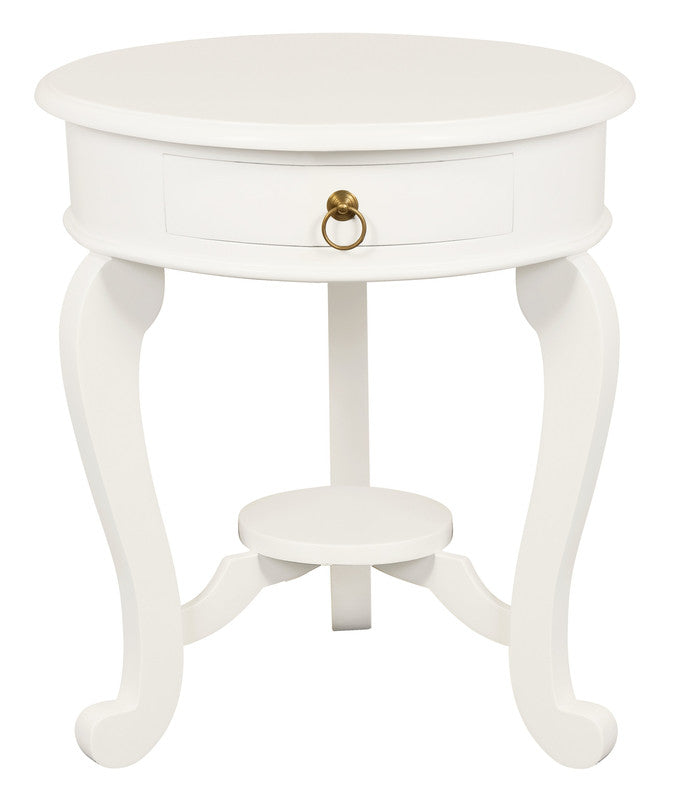 Round Cabriole Leg 1 Drawer Lamp Table | White