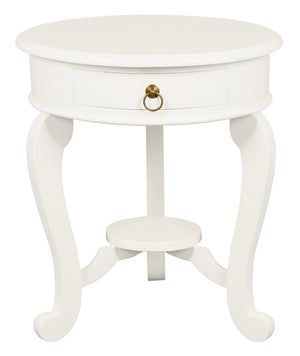 Round Cabriole Leg 1 Drawer Lamp Table | White