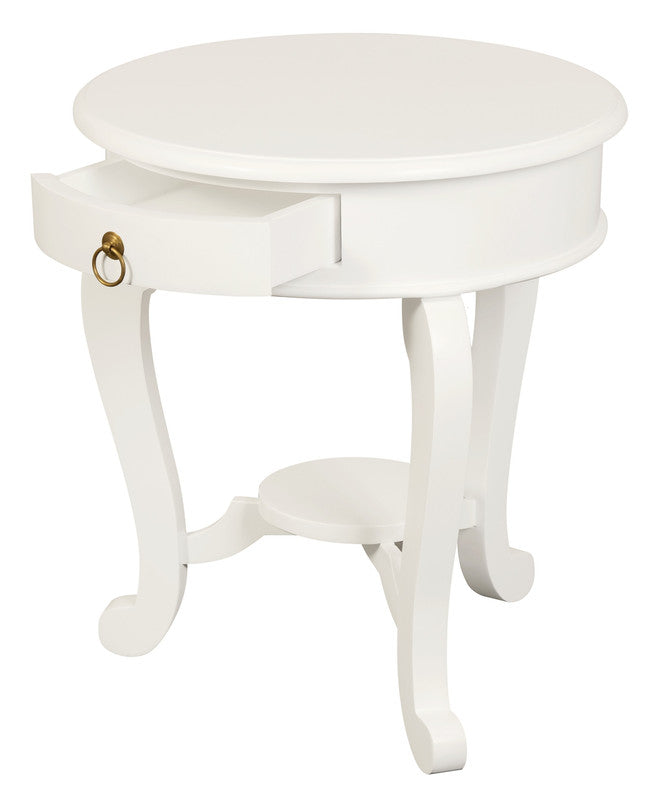 Round Cabriole Leg 1 Drawer Lamp Table | White