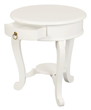 Round Cabriole Leg 1 Drawer Lamp Table | White