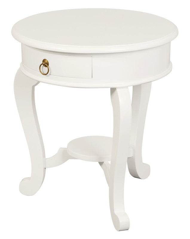 Round Cabriole Leg 1 Drawer Lamp Table | White