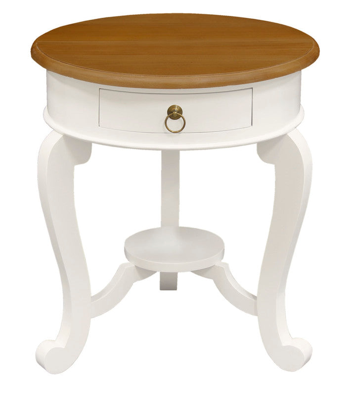 Round Cabriole Leg 1 Drawer Lamp Table | White Caramel