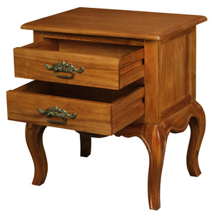 French Provincial 2 Drawer Side Table | Light Pecan