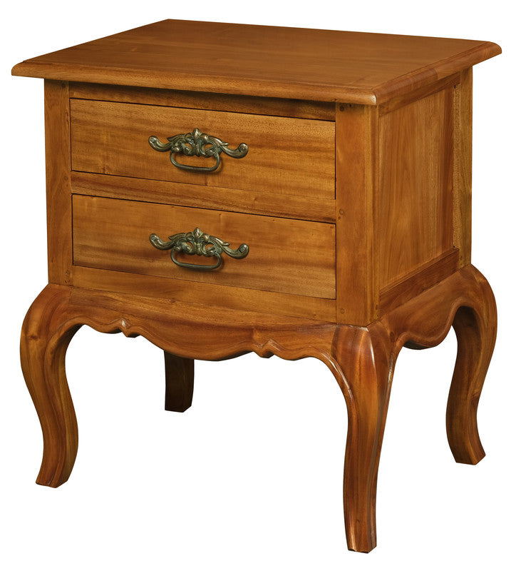 French Provincial 2 Drawer Side Table | Light Pecan