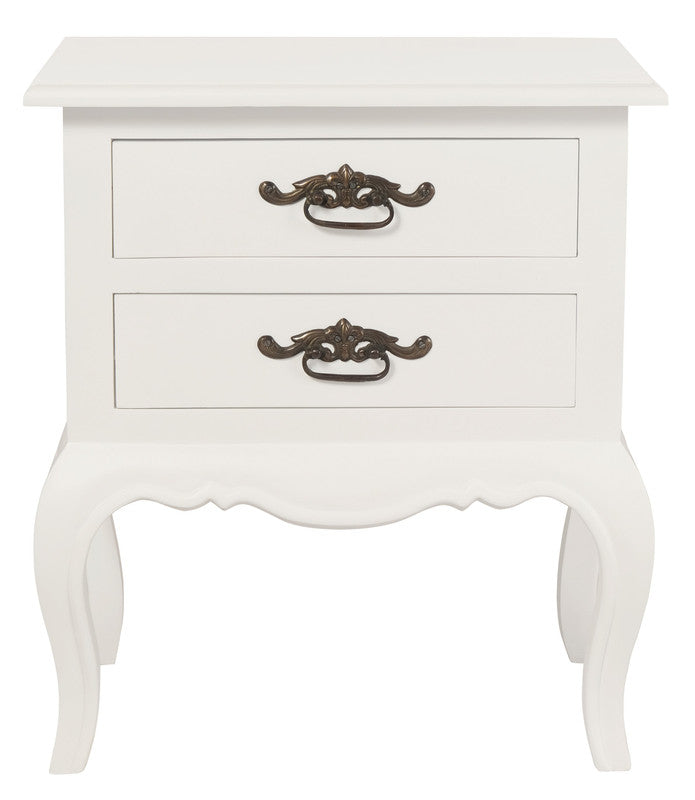 French Provincial 2 Drawer Side Table | White