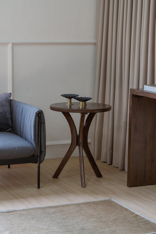 Gatsby Round Side Table | Small | Walnut Finish | Modern Wooden Accent Table
