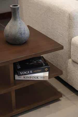 Hudson Oversized Square Side Table | Walnut Finish | Modern Wooden Accent Table
