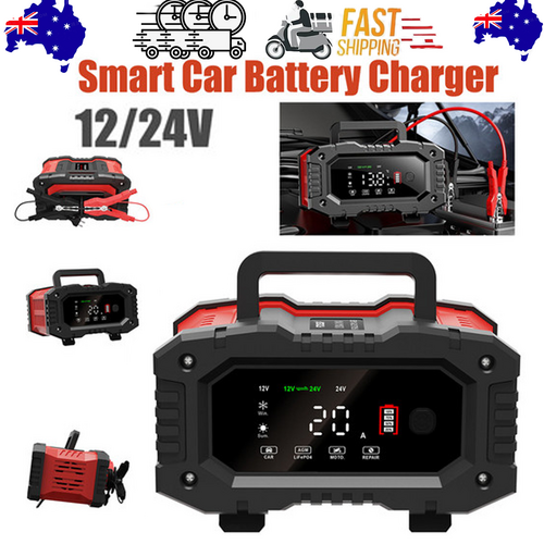 12V 20A/24V 10A Smart Car Battery Charger | For Lead Acid | LiFePo4 | AGM Moto Battery