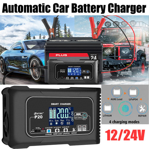 12/24V Automatic Car Battery Charger | For Lithium, LiFePO4, Lead-Acid, AGM/Gel/SLA