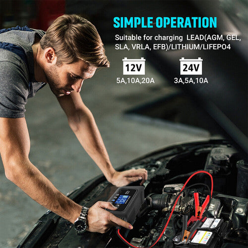 12/24V Automatic Car Battery Charger | For Lithium, LiFePO4, Lead-Acid, AGM/Gel/SLA