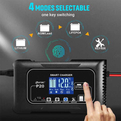 12/24V Automatic Car Battery Charger | For Lithium, LiFePO4, Lead-Acid, AGM/Gel/SLA