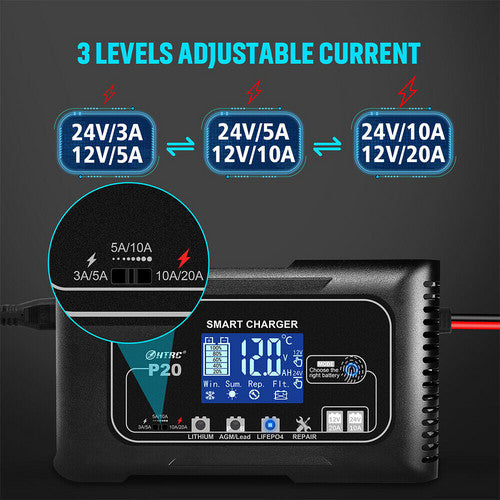 12/24V Automatic Car Battery Charger | For Lithium, LiFePO4, Lead-Acid, AGM/Gel/SLA