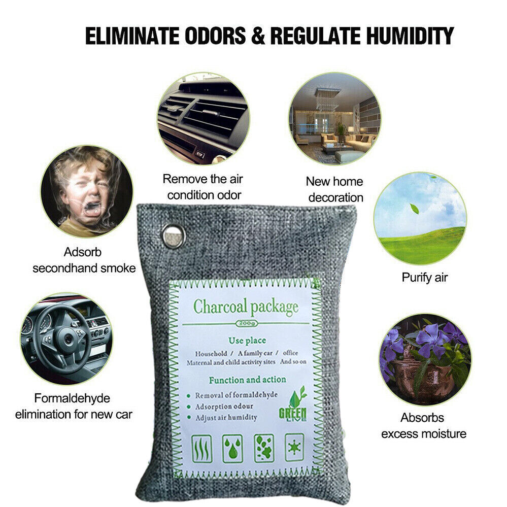 10PCS Air Purifying Bags | Activated Bamboo Charcoal Freshener | For Car Home Shoes | 200g