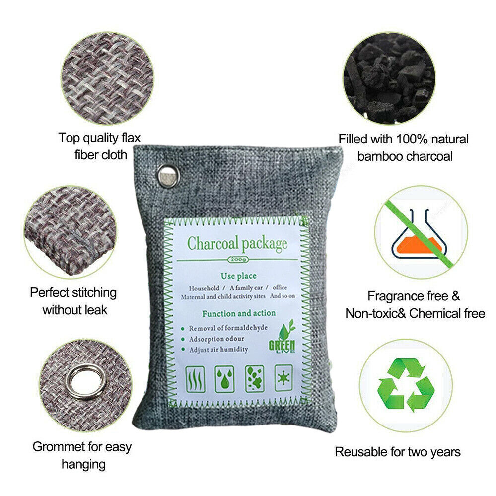 20PCS Air Purifying Bags | Activated Bamboo Charcoal Freshener | For Car, Home, Shoes | 200g