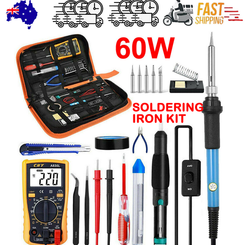 60W Soldering Iron Kit | Welding Station with Wire, Desoldering Pump & Multimeter